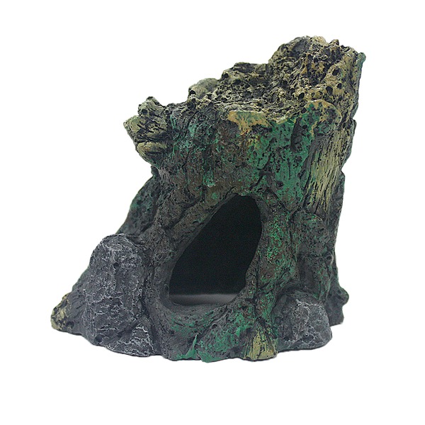 Rocky grotto with a dark cave entrance and green mossy texture.