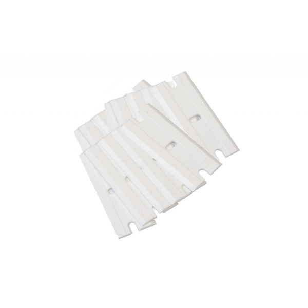 White plastic slotted mounting strips with hook ends arranged in a fan-like stack.