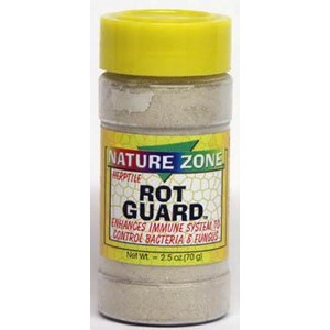 Small bottle with a yellow lid labeled Nature Zone Rot Guard, a product for controlling bacteria and fungi.