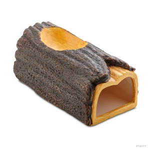 Dark, bark-textured hollow dog chew bone with a light beige interior.
