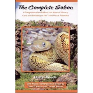 Book cover showing a coiled rattlesnake on rocks with an orange-framed inset; author Dusty Rhoads.