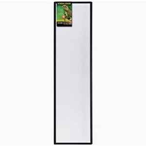 Tall white display board with black frame and a small poster at the top