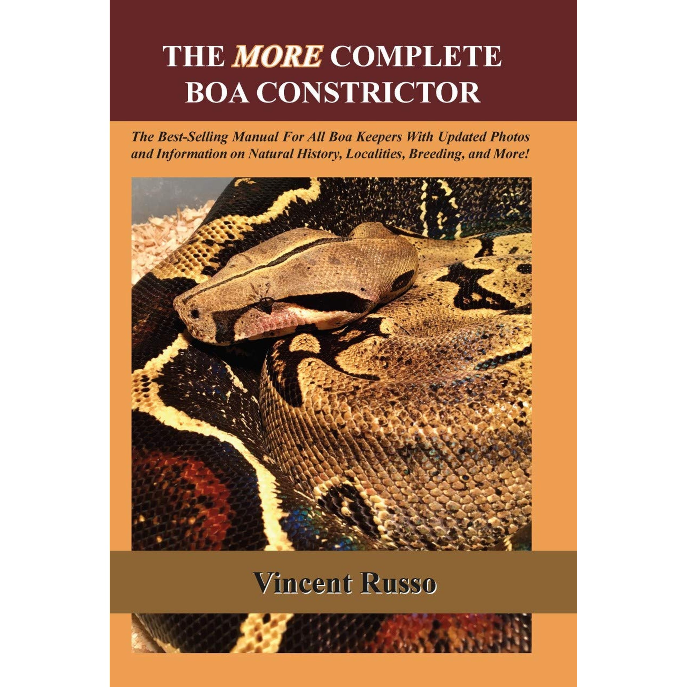 Book cover: coiled boa constrictor, "The More Complete Boa Constrictor" by Vincent Russo