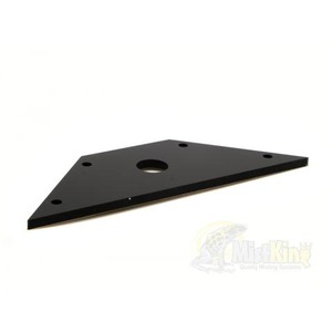 Black triangular metal plate with a large central hole and several smaller corner holes.