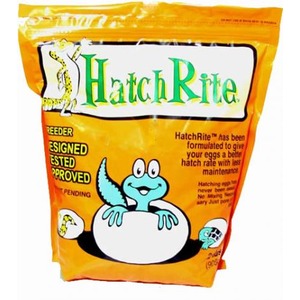 Bright orange HatchRite bag with a blue cartoon hatchling emerging from a white egg.