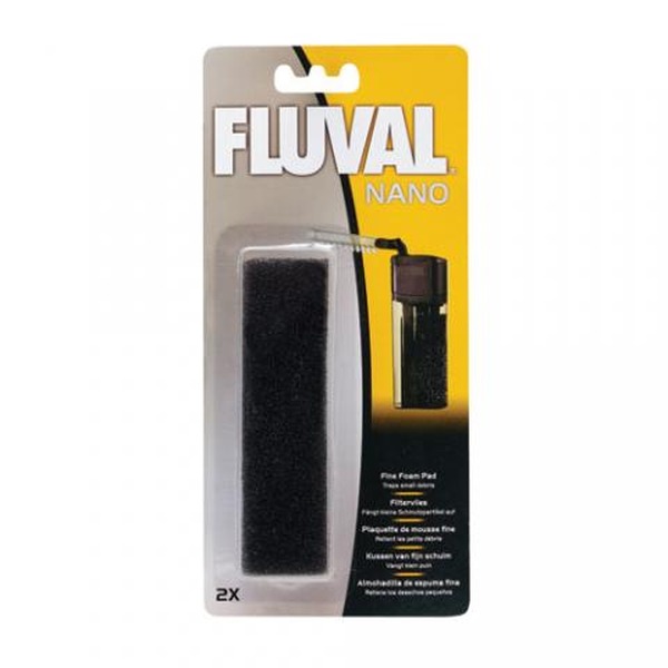 Fluval Nano black filter foam pad in packaging with yellow and gray blister pack.