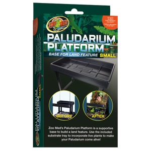 Packaging for Paludarium Platform: a land-base tray with stand, plus before/after plant setup photos.