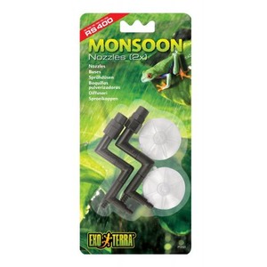 Monsoon Nozzles (2x) with black angled connectors and two white circular discs on green packaging.