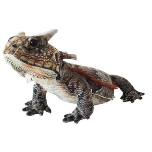 Dragon figurine with textured brown scales, orange back spines, and large clawed feet.