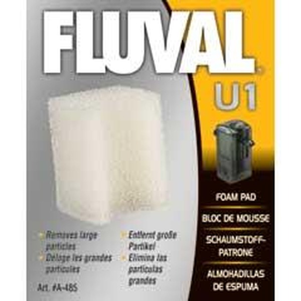 Fluval U1 foam pad packaging with a white sponge and multilingual labels.