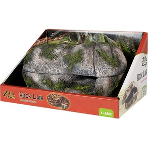Mossy, stacked rock cave model in red Zilla Rock Lair box (X-Large)