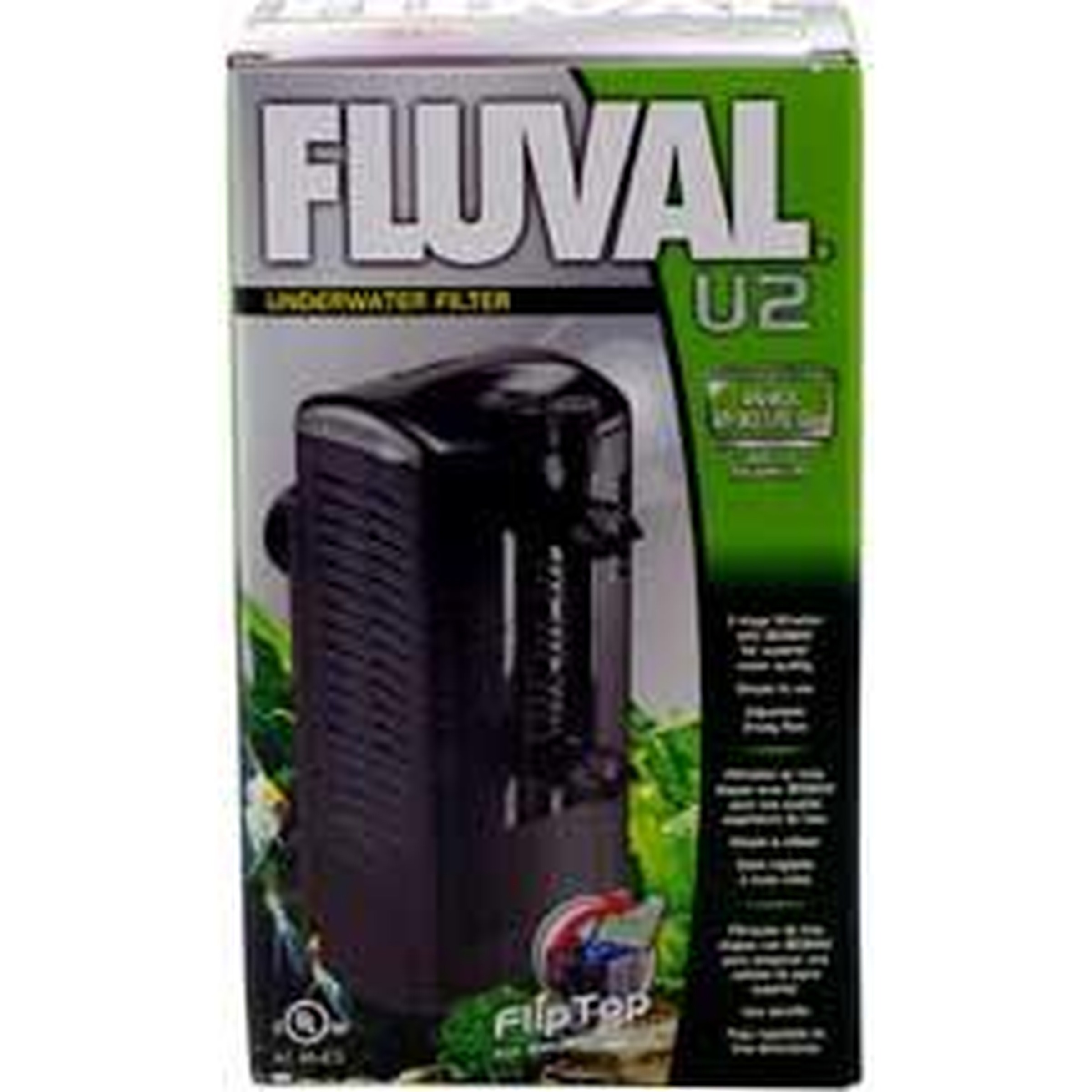 Fluval U2 aquarium internal filter box with product photo on front.