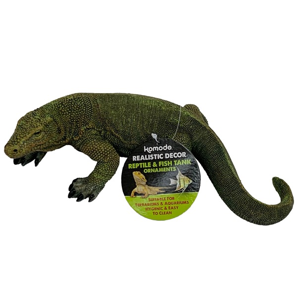 Green Komodo dragon decorative statue for reptile or fish tanks.