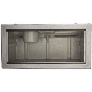 Empty gray metal safe interior with a rectangular opening.
