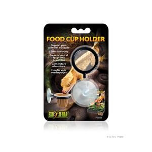 Food cup holder for reptiles with a circular ring and cup, on a dark textured background.