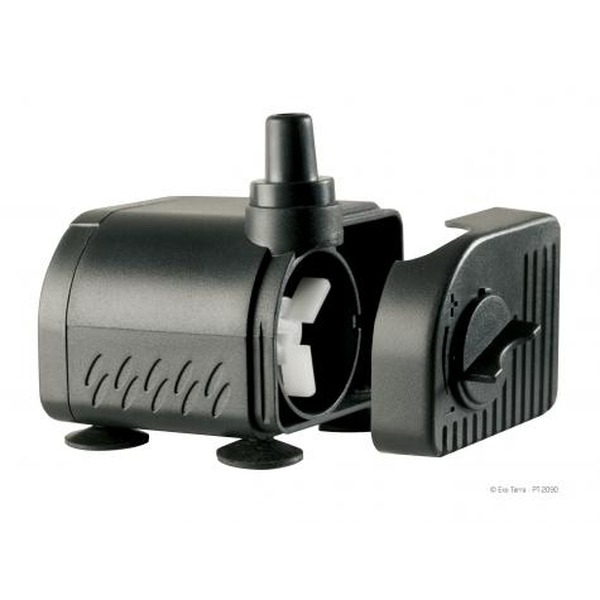Small black water pump with removable top cover and visible impeller housing.