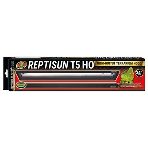 Reptisun T5 HO high-output terrarium hood packaging featuring a green chameleon, 24-inch