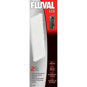 Fluval U3 filter cartridge package with white filter media and red branding.