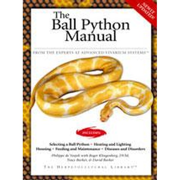 The Ball Python Manual cover with a coiled yellow and white ball python.
