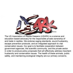 USARK logo with stylized ARK wrapped in an American flag ribbon and a paragraph about the US Association of Reptile Keepers.