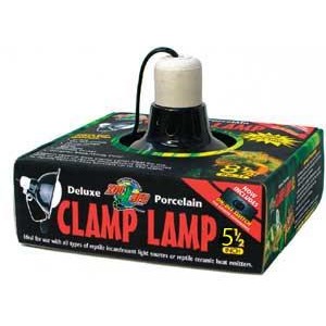 Deluxe porcelain clamp lamp on its green packaging box.