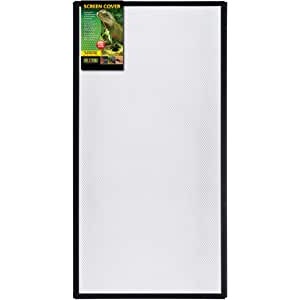 White display panel with a small colorful product label in the top-left corner.