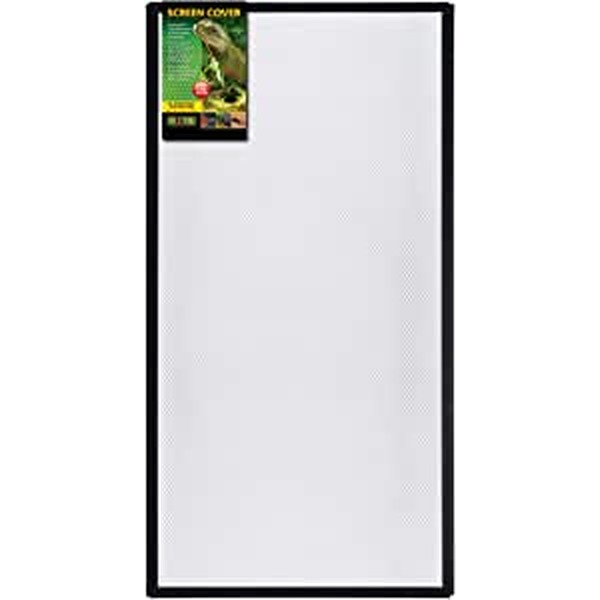 White display panel with a small colorful product label in the top-left corner.