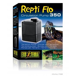 Exo Terra Repti Flo 350 circulation pump box with black pump unit and lizard artwork.