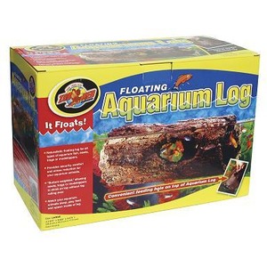 Bright yellow box for Floating Aquarium Log, showing a log with fish and the It Floats! label.