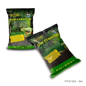 Two Exo Terra Substratum bags of bioactive terrarium substrate, black-green packaging, 2 kg and 4 kg sizes.