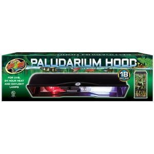 Paludarium Hood, 18-inch, green packaging featuring Zoo Med logo and a small terrarium image on the right.