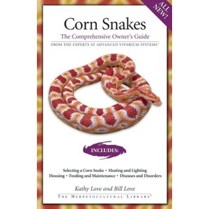 Book cover for Corn Snakes: The Comprehensive Owner's Guide, showing a coiled corn snake and a purple includes badge.