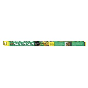 Long green NatureSun daylight lamp packaging with colorful images and bold white text along the side.