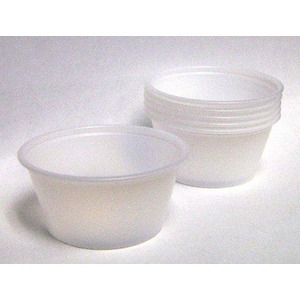 Two white plastic containers with lids on a white surface, one open and in front.