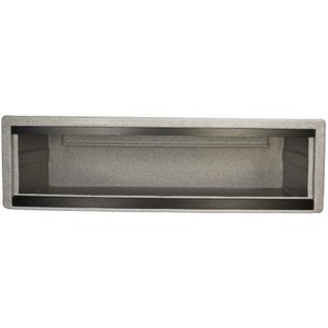Open empty metal mailbox with rectangular slot and interior mail compartment.