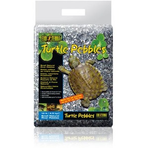 Bag of Exo Terra Turtle Pebbles gravel featuring a turtle illustration and green leaves on the front.