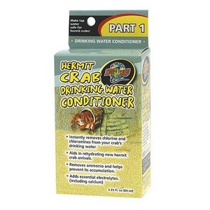 Hermit Crab Drinking Water Conditioner box with crab image and benefit bullets.