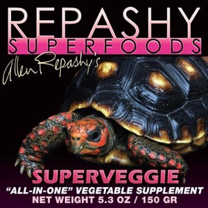 Repashy Superfoods SuperVeggie product cover with a turtle on a dark background and pink branding.