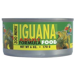Tin of Iguana Adult Formula Food with green label and iguana illustrations, net weight 6 oz (170 g).