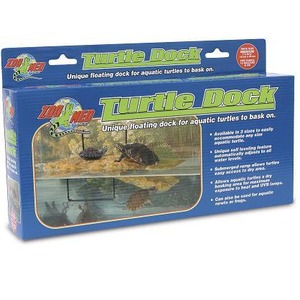 Blue Turtle Dock packaging showing a floating dock for aquatic turtles with two turtles in water.