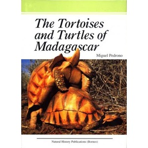 Book cover: "The Tortoises and Turtles of Madagascar" with orange tortoises on dry brush.