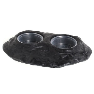 Dark rock-like base with two metal cup holders embedded.