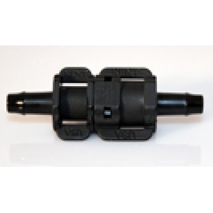 Black plastic clamp with cylindrical rods on both ends and a central housing.