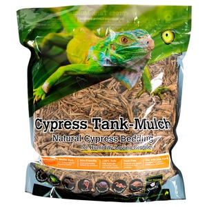 Bag of Cypress Tank-Mulch natural reptile bedding with a green iguana image on front