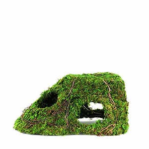 Green moss-covered humanoid sculpture crawling on hands and knees.