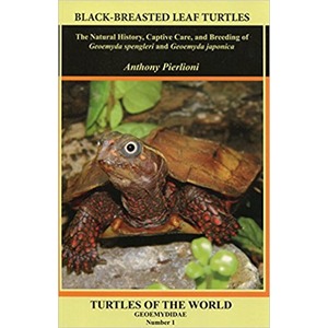 Book cover: Black-Breasted Leaf Turtles; close-up of a red-bellied turtle on rocks with green foliage.