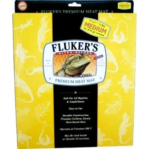 Yellow Fluker's Premium Heat Mat packaging with a lizard illustration on the label.
