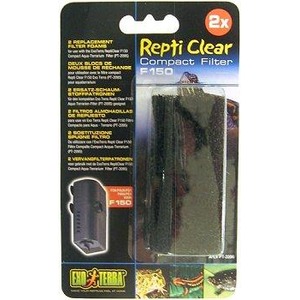 Repti Clear Compact Filter F150 packaging showing a black filter cartridge inside.