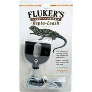 Fluker's Repta-Leash reptile leash packaging featuring a lizard illustration and coiled leash accessories.