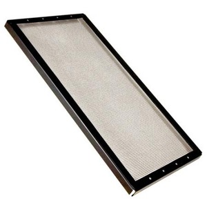 Rectangular air filter with a dark frame and beige pleated filter material.